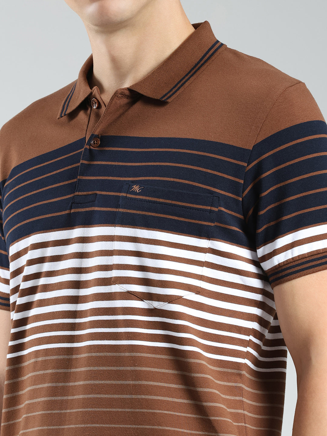 Men Brown Stripe Collar Half Sleeve T-Shirt