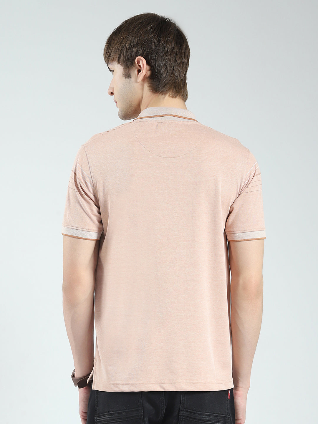 Men Peach Printed Collar Half Sleeve T-Shirt