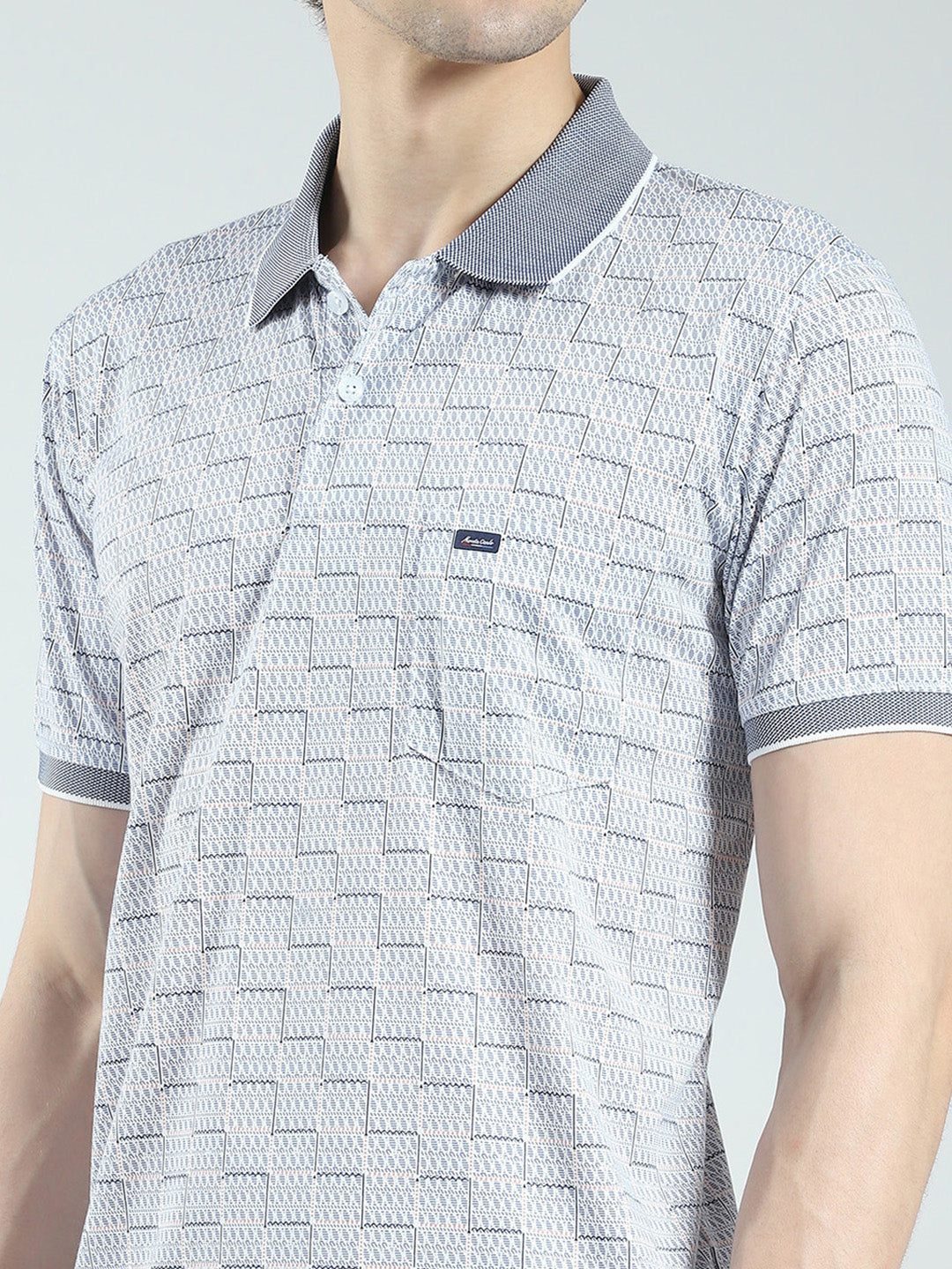 Men Grey Printed Collar Half Sleeve T-Shirt