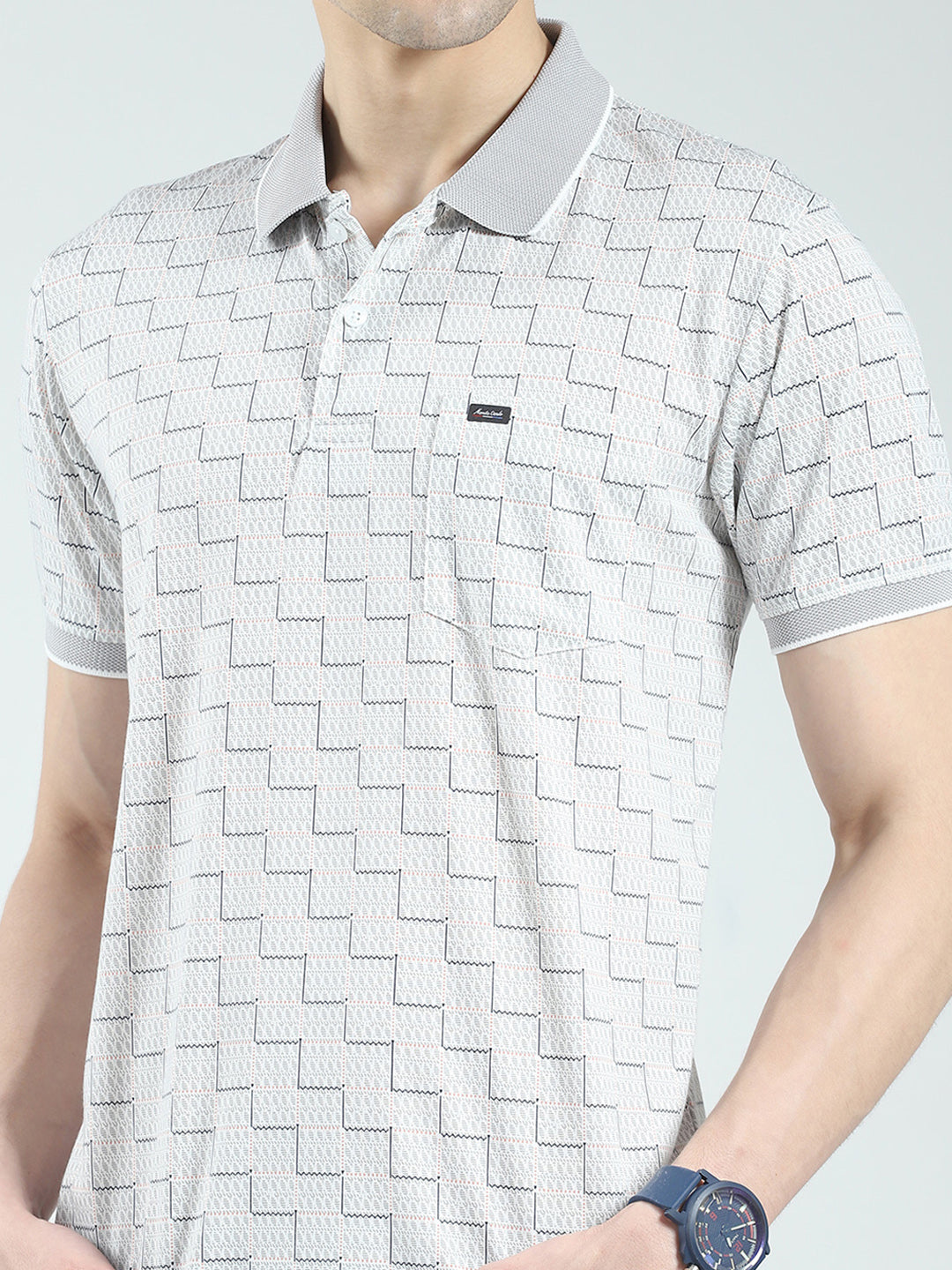 Men Grey Printed Collar Half Sleeve T-Shirt