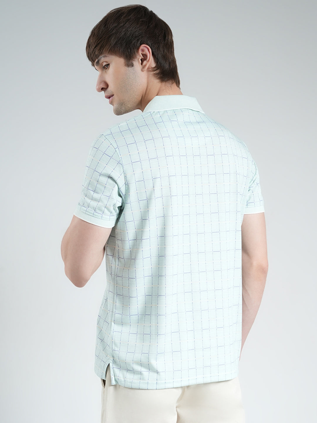 Men Blue Printed Collar Half Sleeve T-Shirt