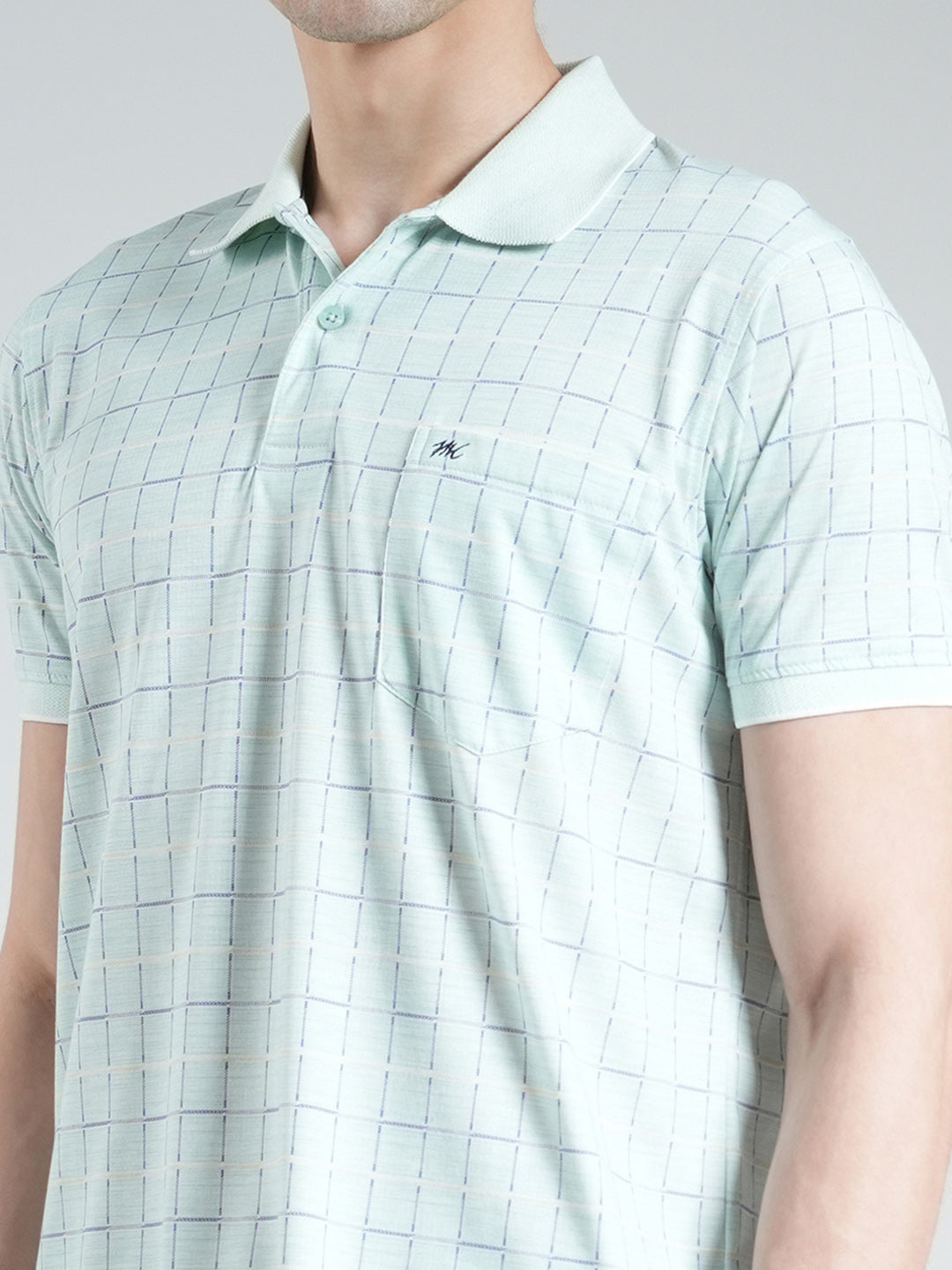 Men Blue Printed Collar Half Sleeve T-Shirt