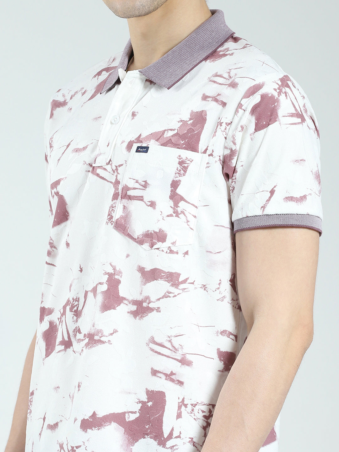 Men Pink Printed Collar Half Sleeve T-Shirt