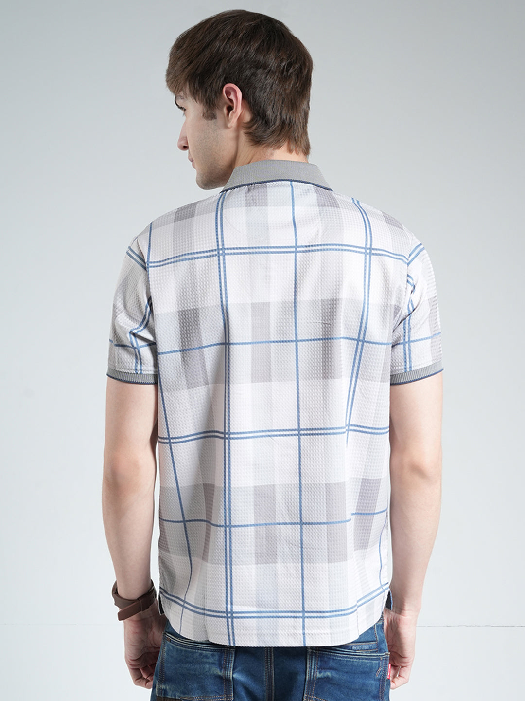 Men Grey Printed Collar Half Sleeve T-Shirt