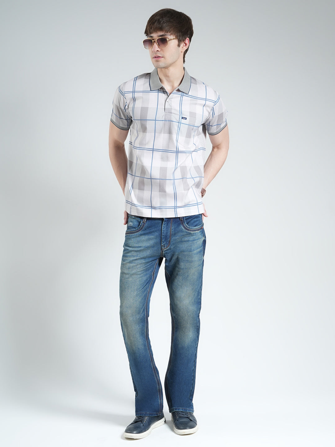 Men Grey Printed Collar Half Sleeve T-Shirt