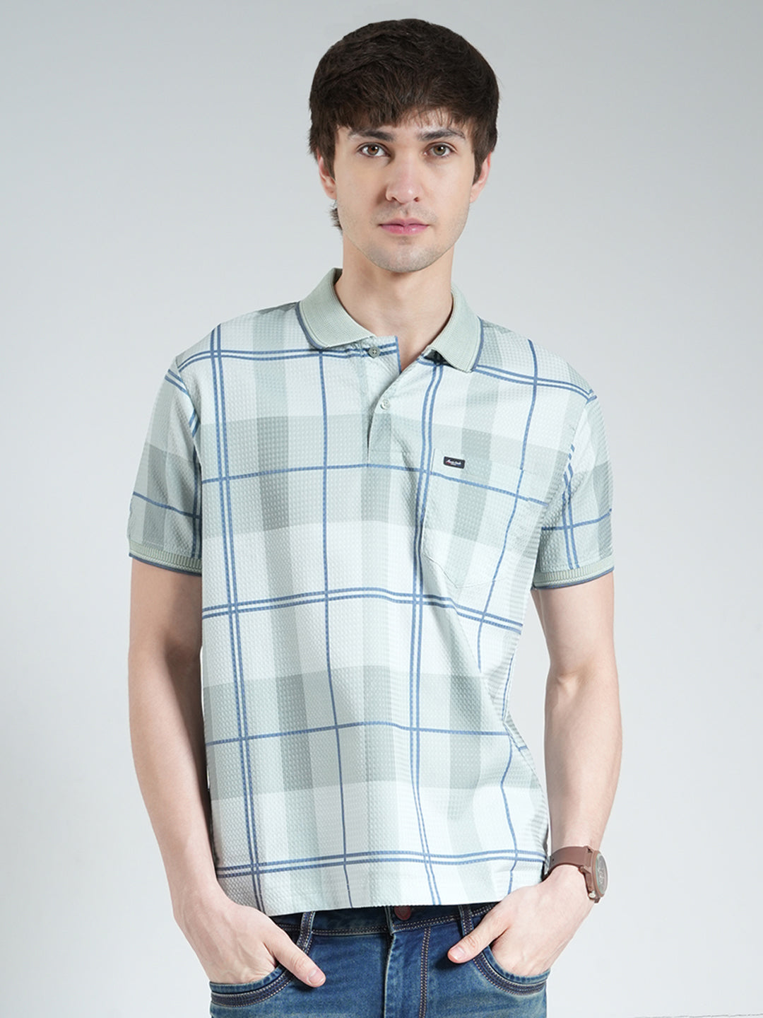 Men Green Printed Collar Half Sleeve T-Shirt