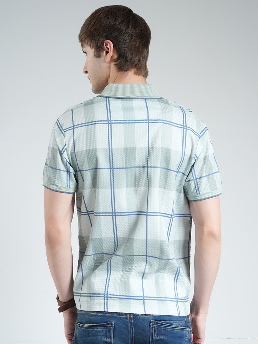 Men Green Printed Collar Half Sleeve T-Shirt