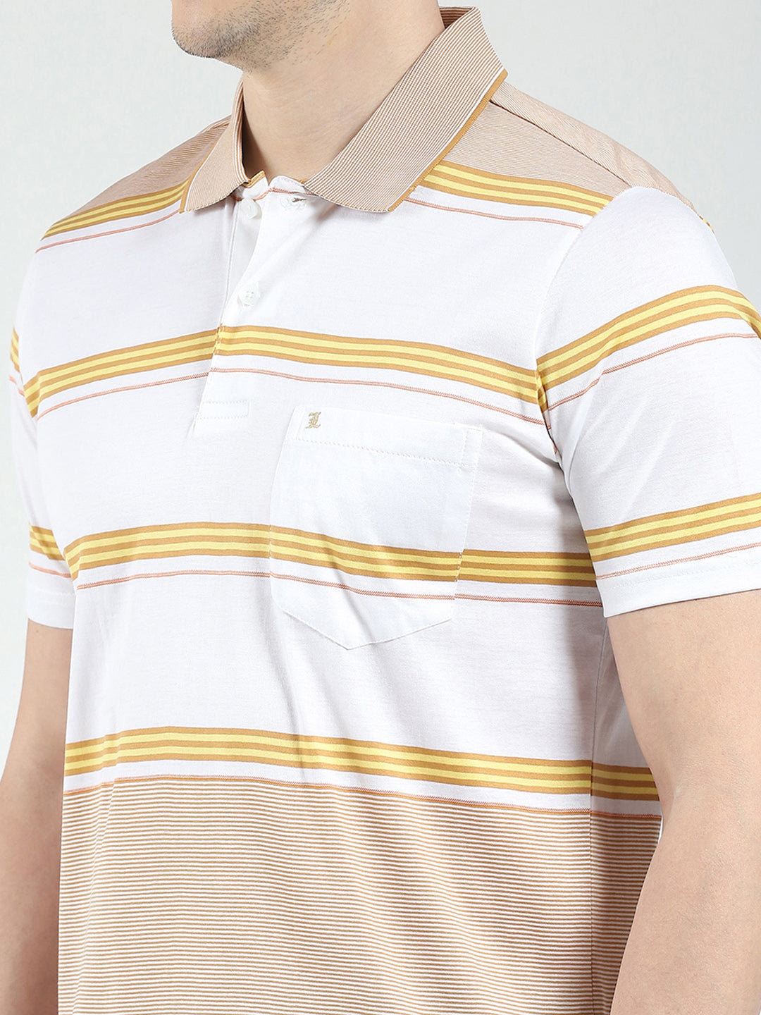 Luxuria Men Beige Stripe Collar Half Sleeve T-Shirt