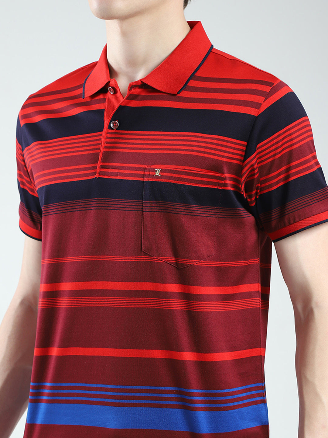 Luxuria Men Red Stripe Collar Half Sleeve T-Shirt