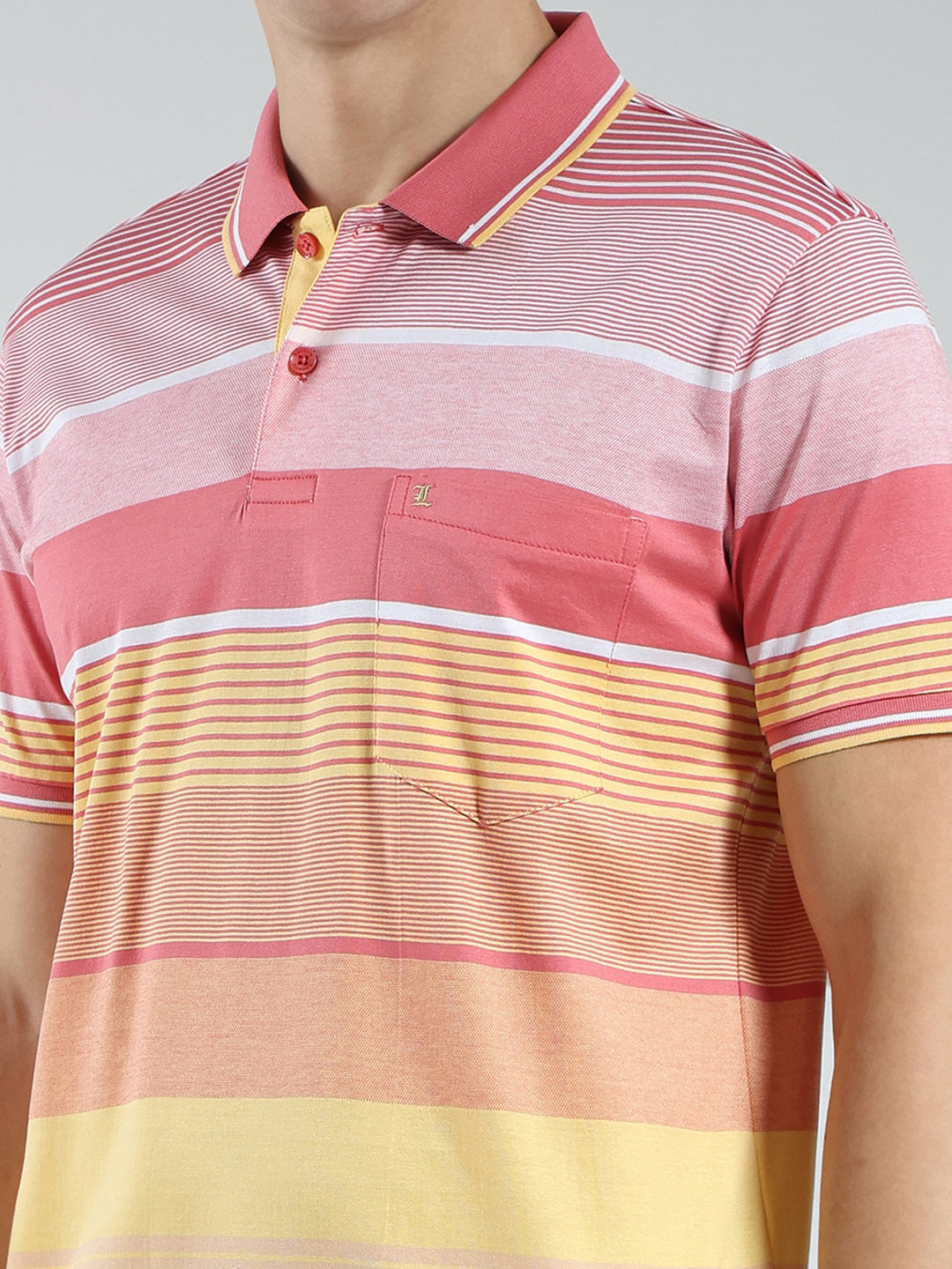 Luxuria Men Pink Stripe Collar Half Sleeve T-Shirt
