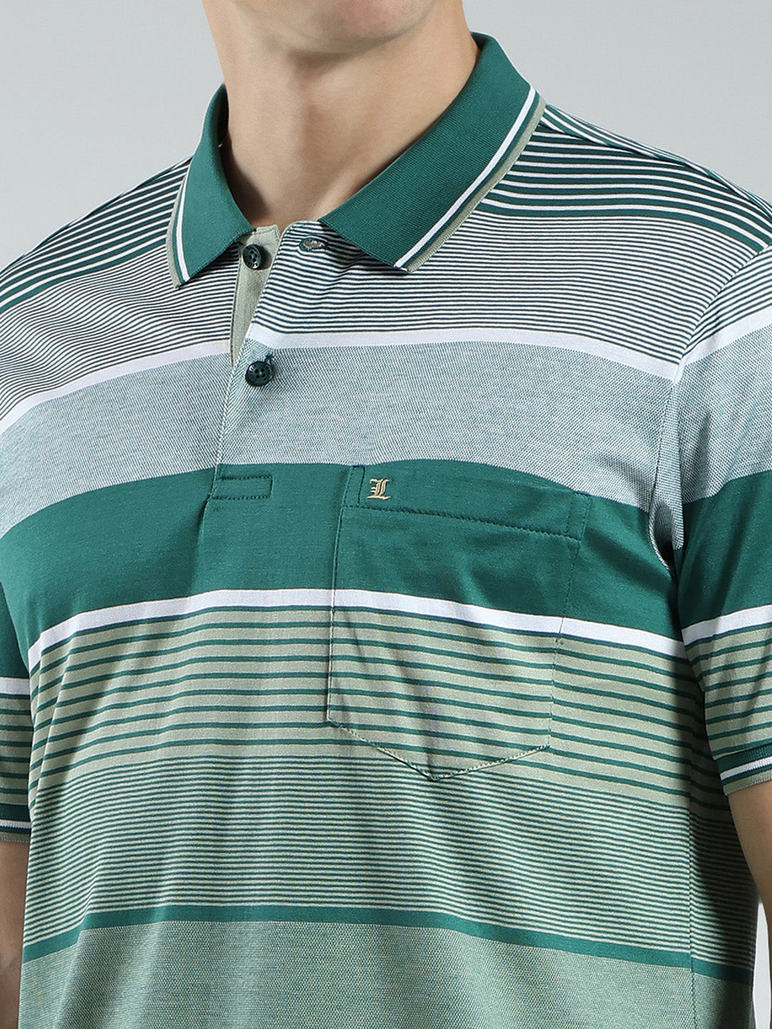 Luxuria Men Green Stripe Collar Half Sleeve T-Shirt