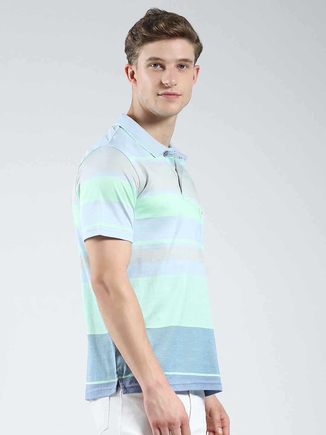 Luxuria Men Blue Stripe Collar Half Sleeve T-Shirt