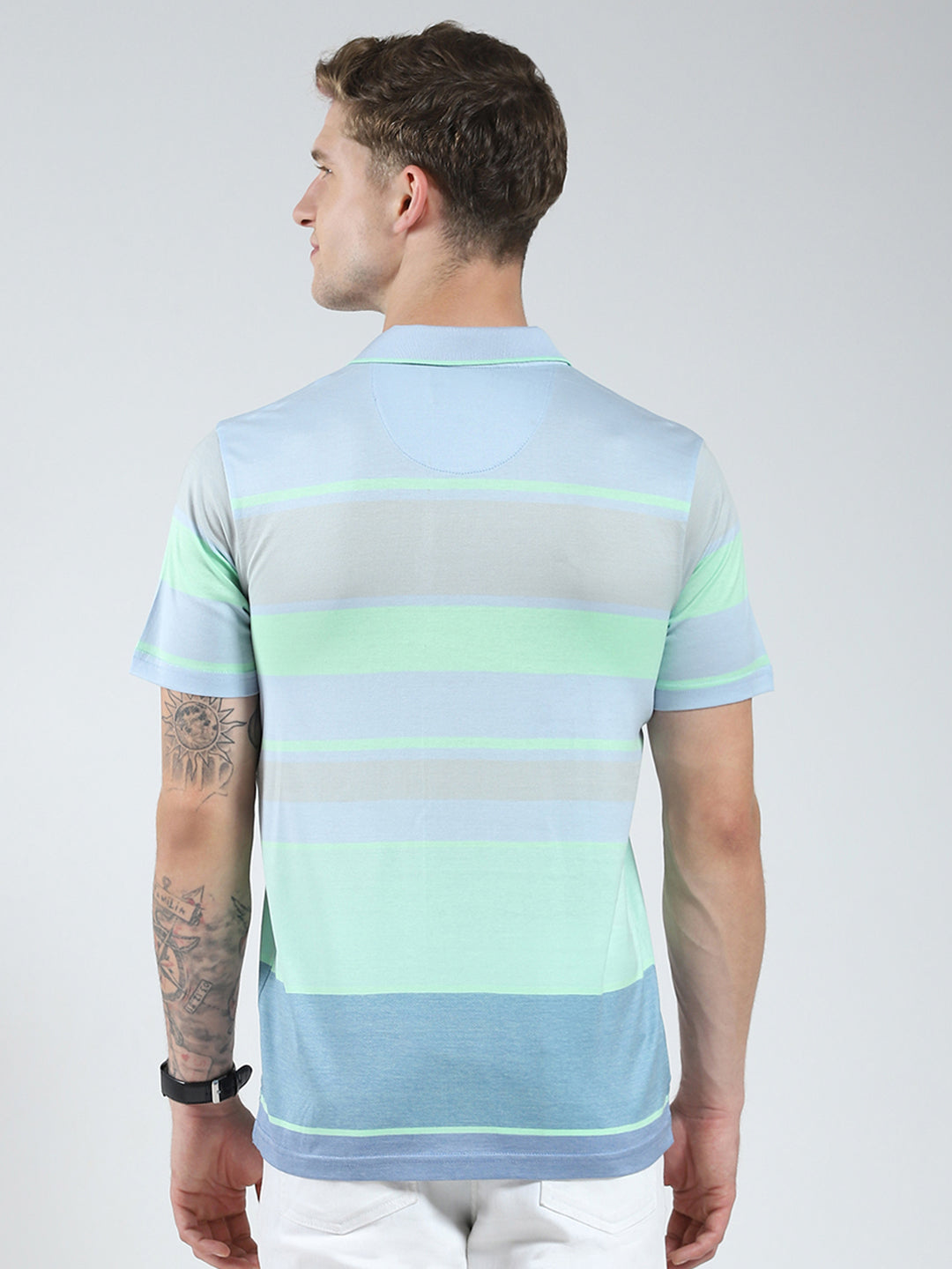 Luxuria Men Blue Stripe Collar Half Sleeve T-Shirt