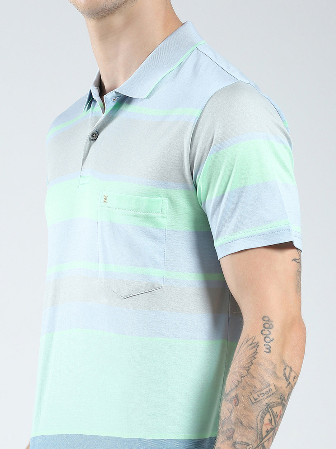 Luxuria Men Blue Stripe Collar Half Sleeve T-Shirt