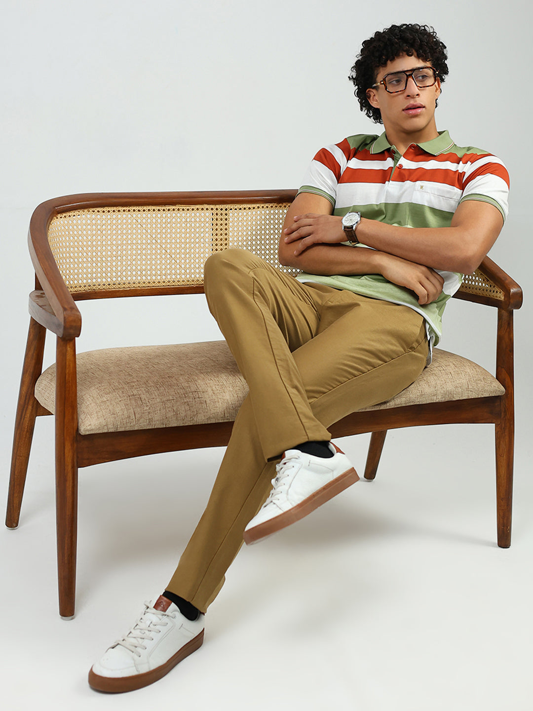 Luxuria Men Green Stripe Collar Half Sleeve T-Shirt