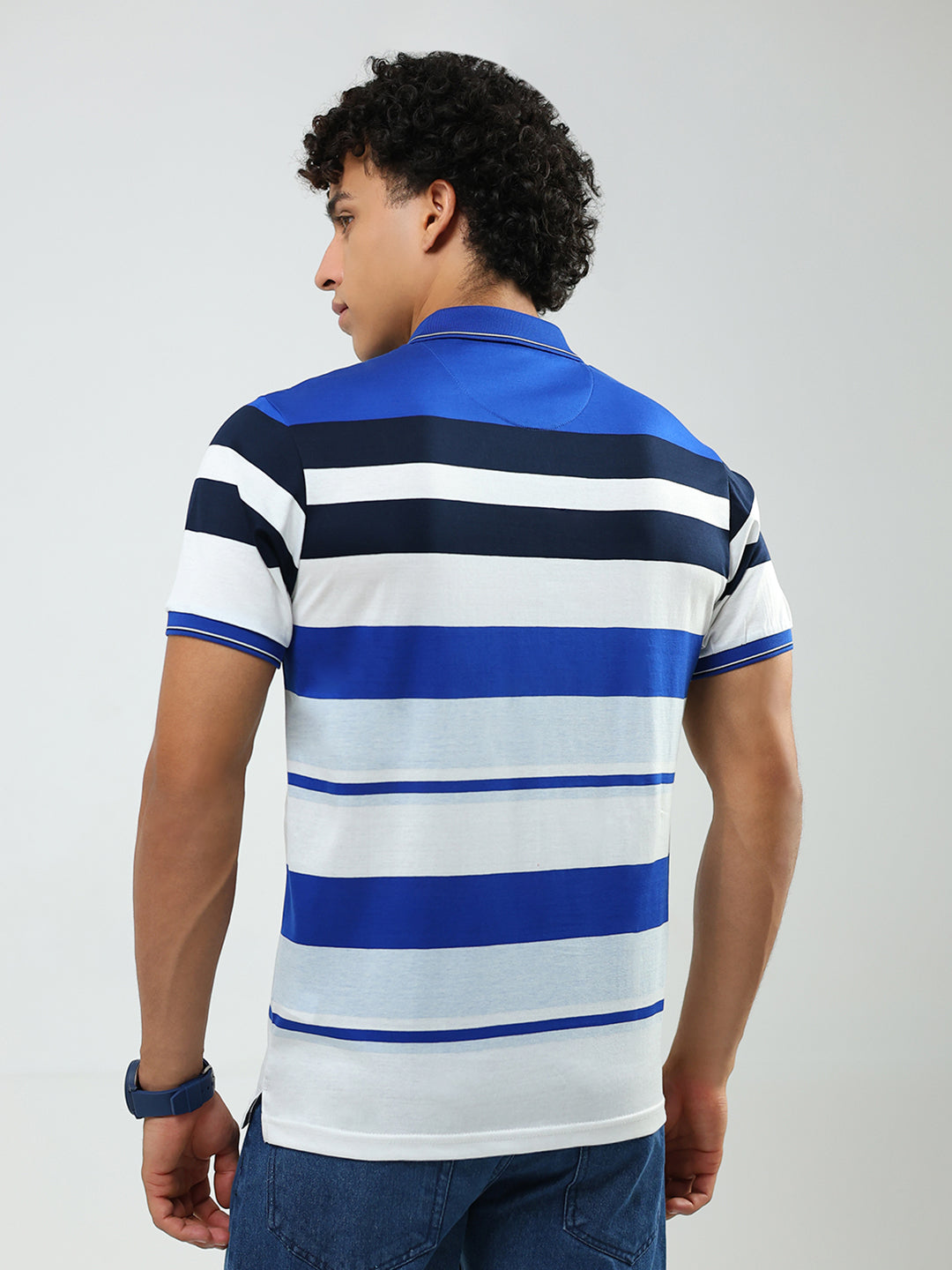 Luxuria Men Blue Stripe Collar Half Sleeve T-Shirt