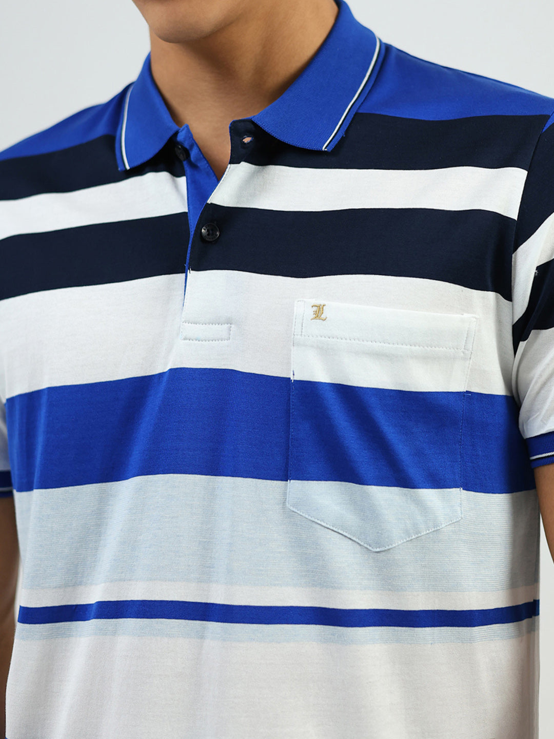 Luxuria Men Blue Stripe Collar Half Sleeve T-Shirt