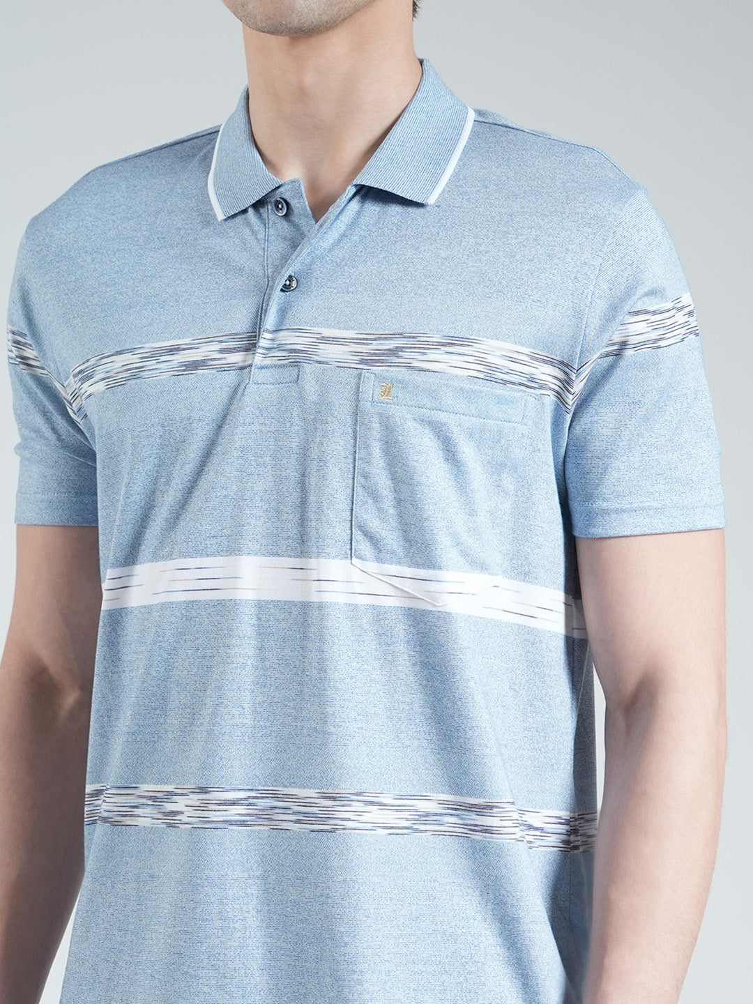 Luxuria Men Sky Blue Stripe Collar Half Sleeve T-Shirt