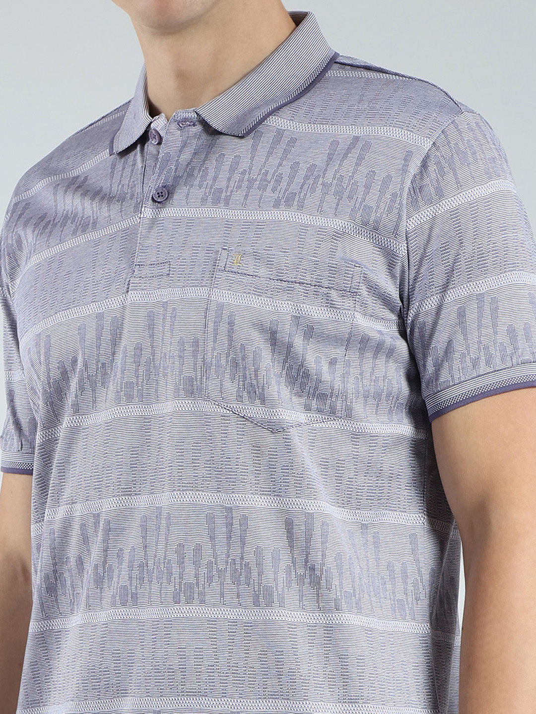 Luxuria Men Grey Stripe Collar Half Sleeve T-Shirt