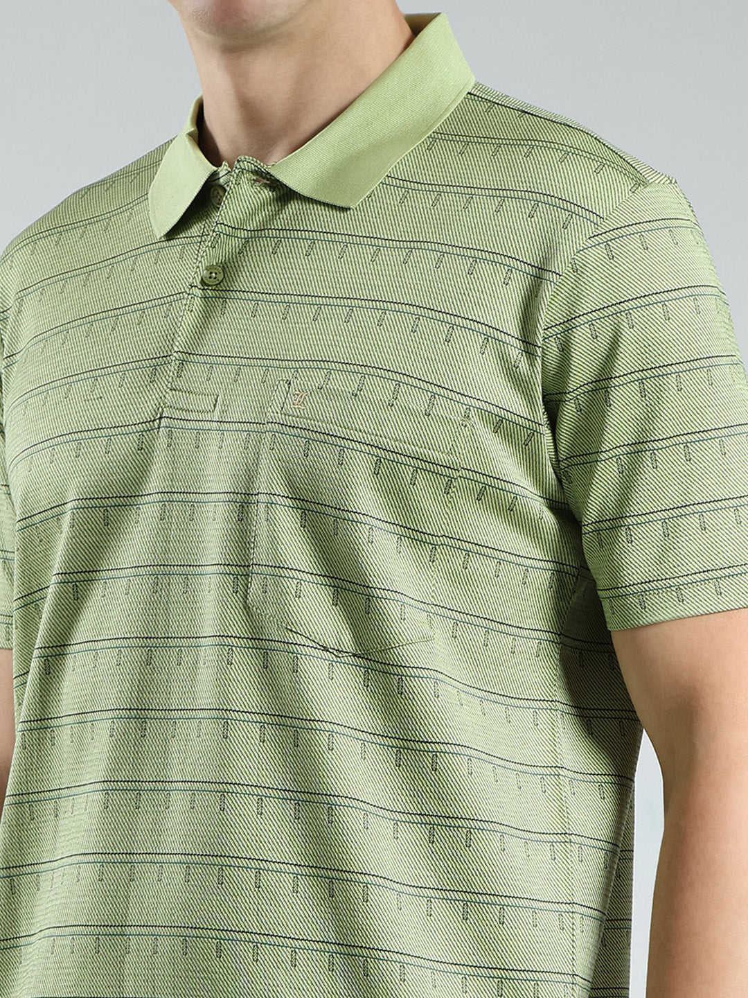 Luxuria Men Green Stripe Collar Half Sleeve T-Shirt