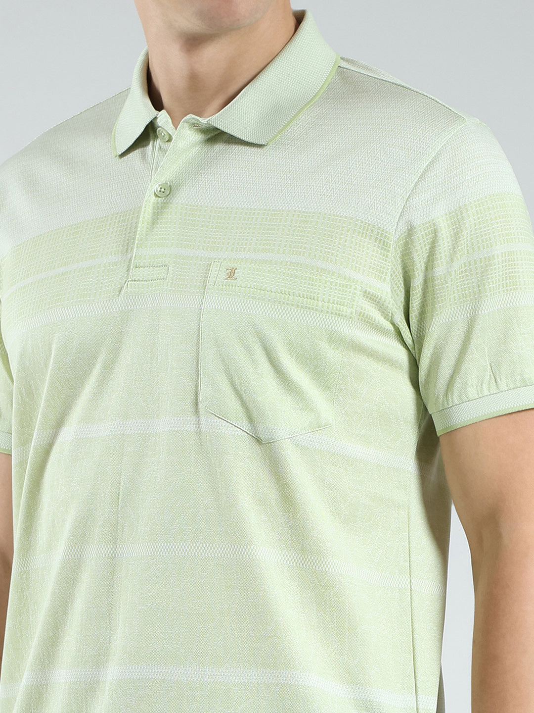 Luxuria Men Green Stripe Collar Half Sleeve T-Shirt