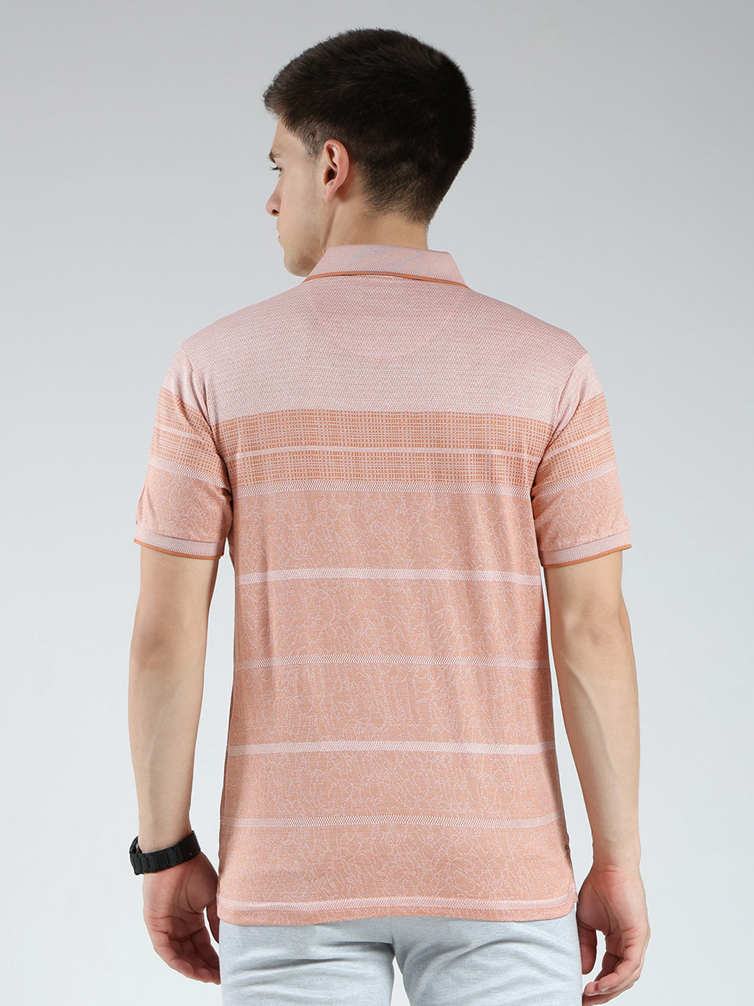 Luxuria Men Orange Stripe Collar Half Sleeve T-Shirt