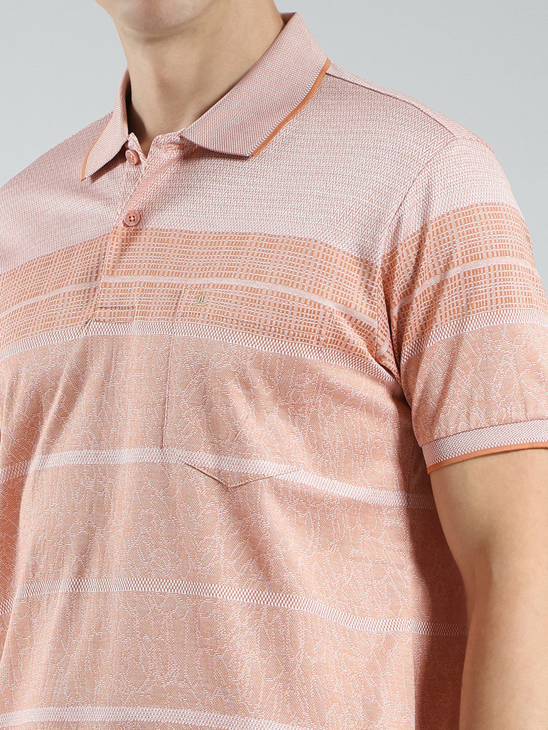 Luxuria Men Orange Stripe Collar Half Sleeve T-Shirt