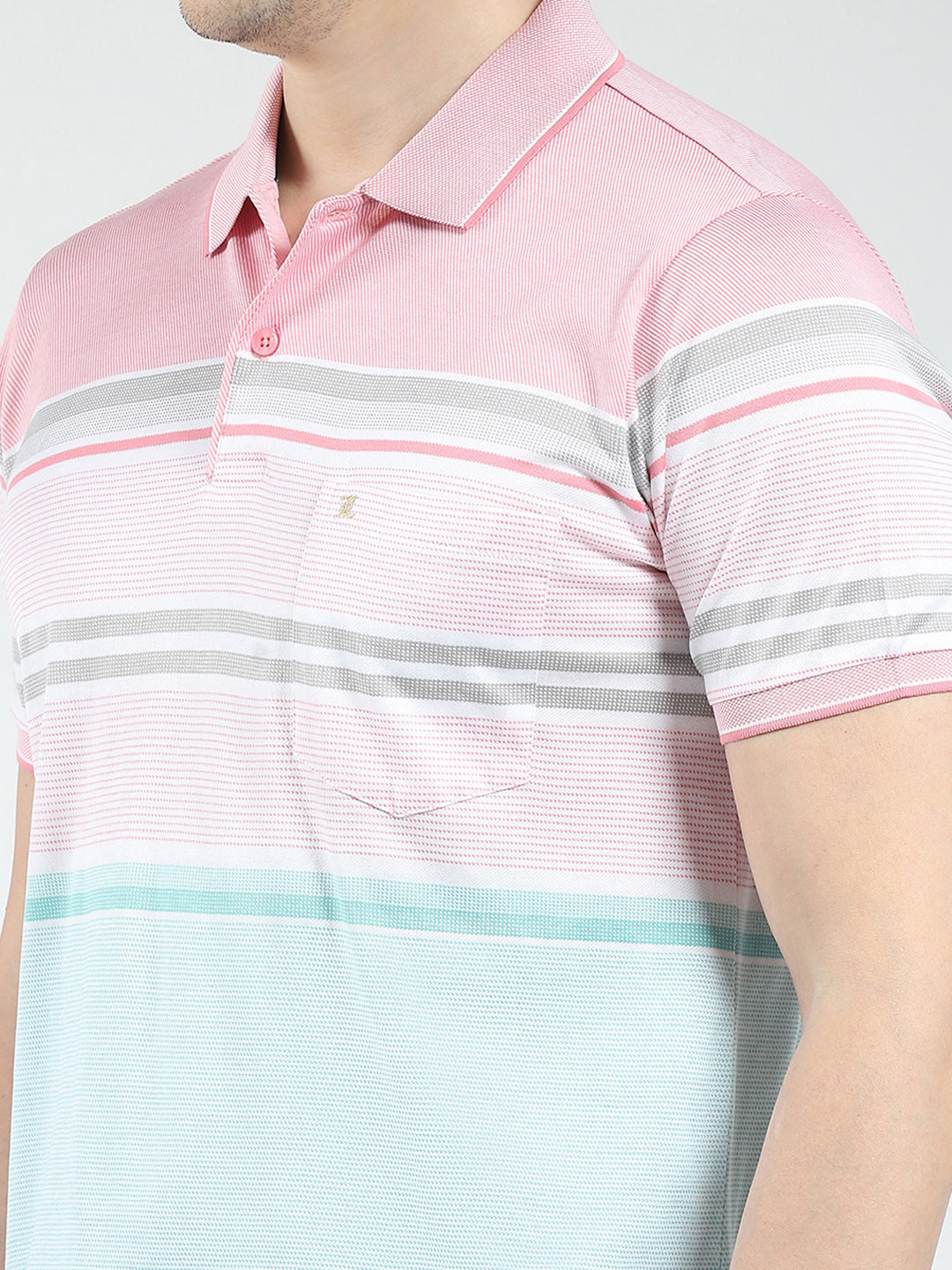 Luxuria Men Pink Stripe Collar Half Sleeve T-Shirt