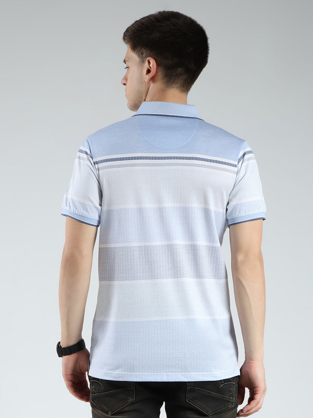 Luxuria Men Blue Stripe Collar Half Sleeve T-Shirt