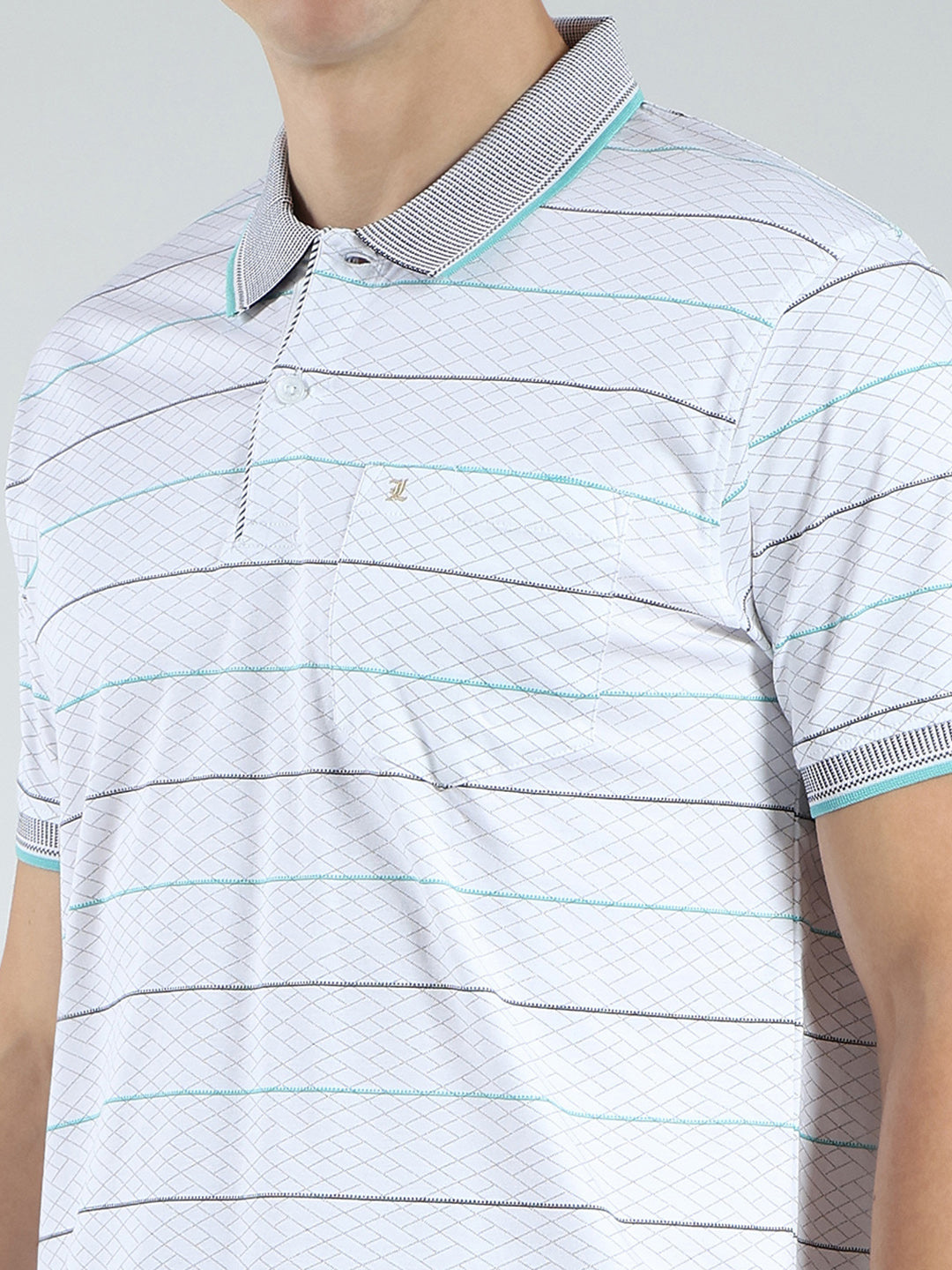 Luxuria Men White Stripe Collar Half Sleeve T-Shirt