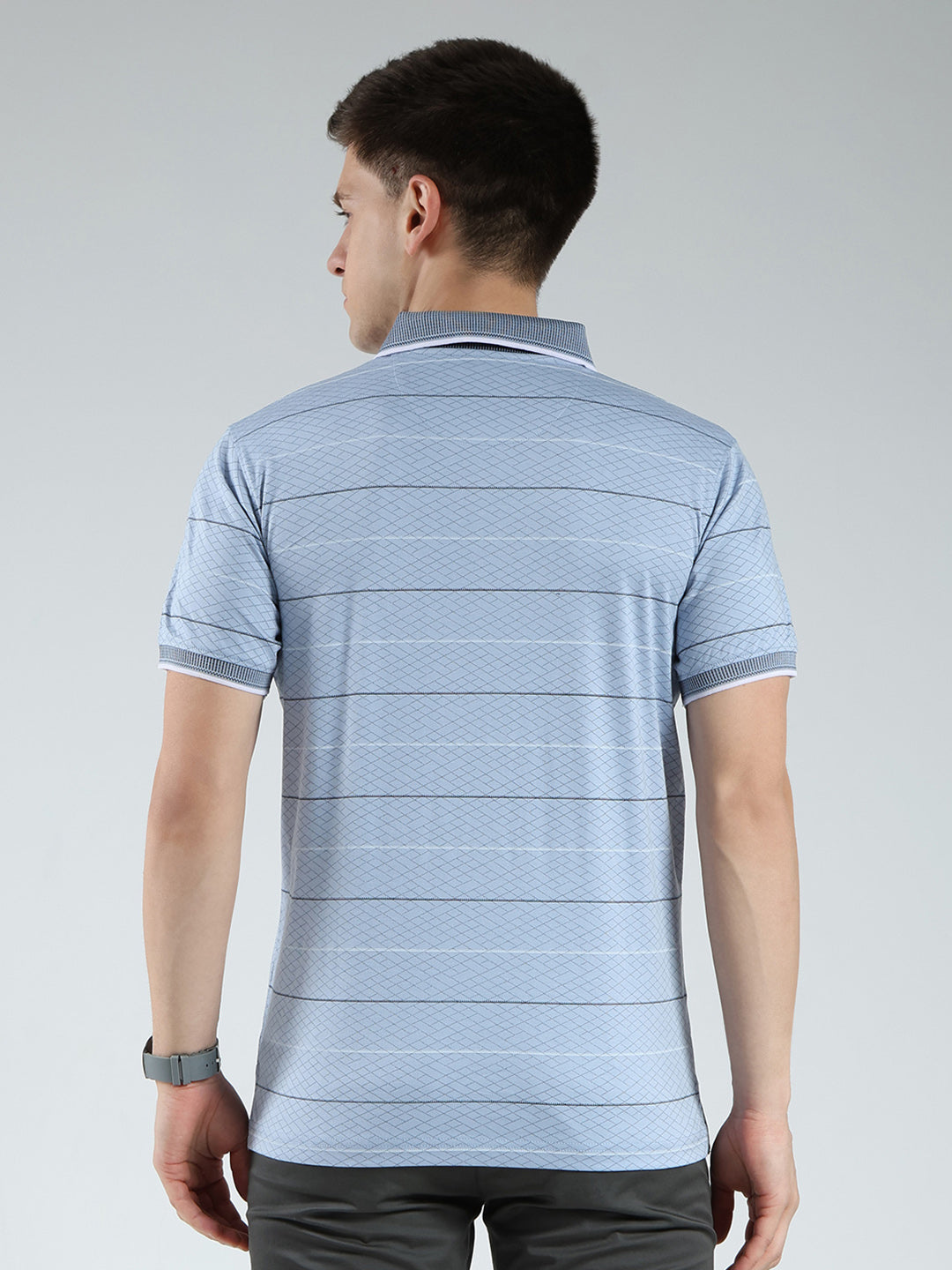 Luxuria Men Blue Stripe Collar Half Sleeve T-Shirt