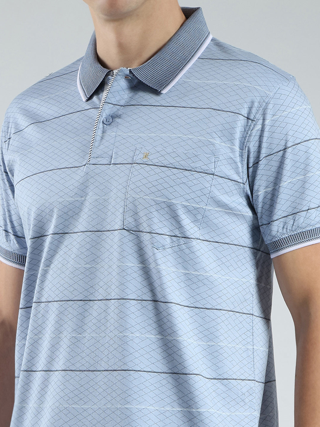 Luxuria Men Blue Stripe Collar Half Sleeve T-Shirt