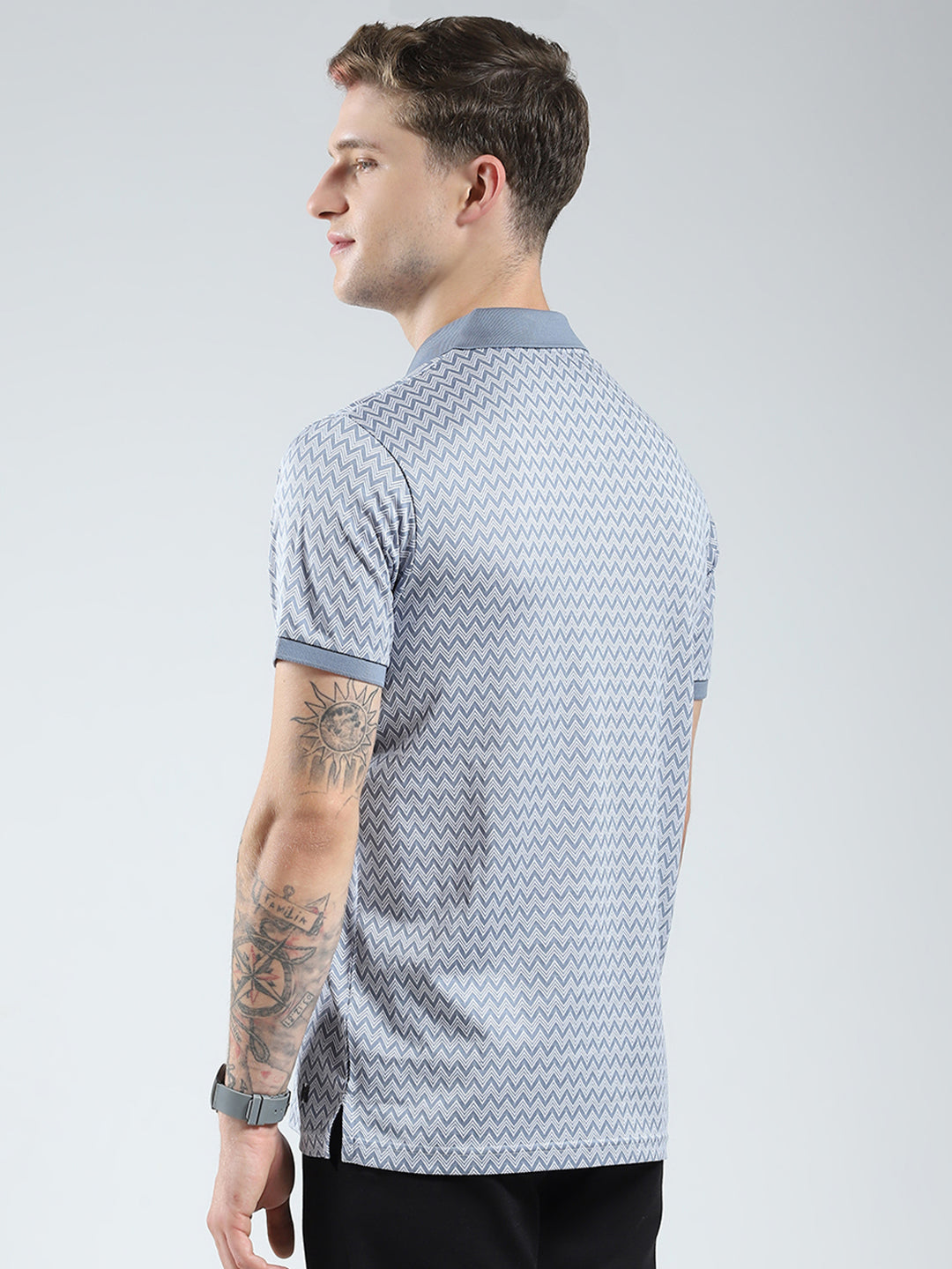 Men Grey Printed Collar Half Sleeve T-Shirt