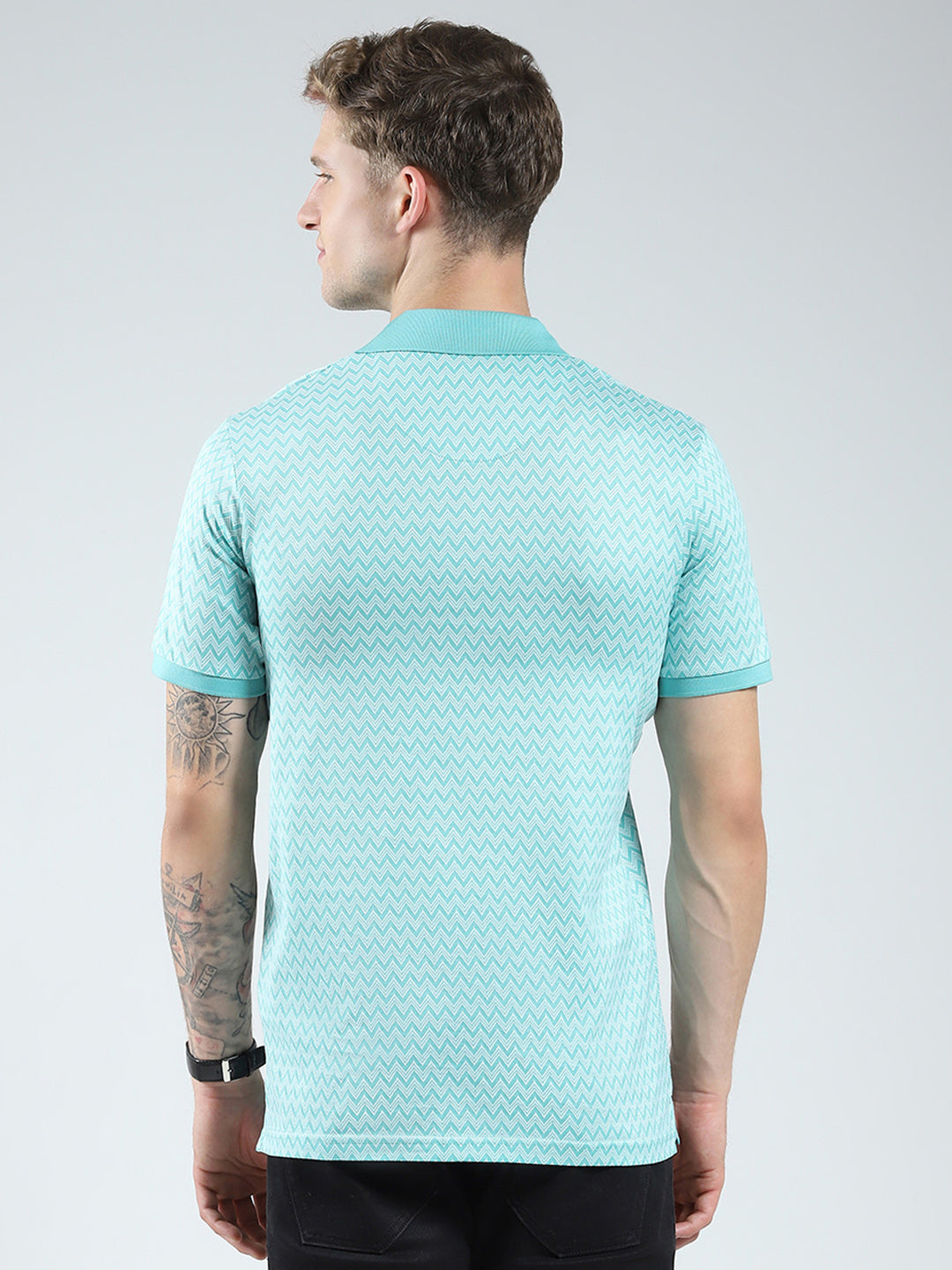 Men Green Printed Collar Half Sleeve T-Shirt