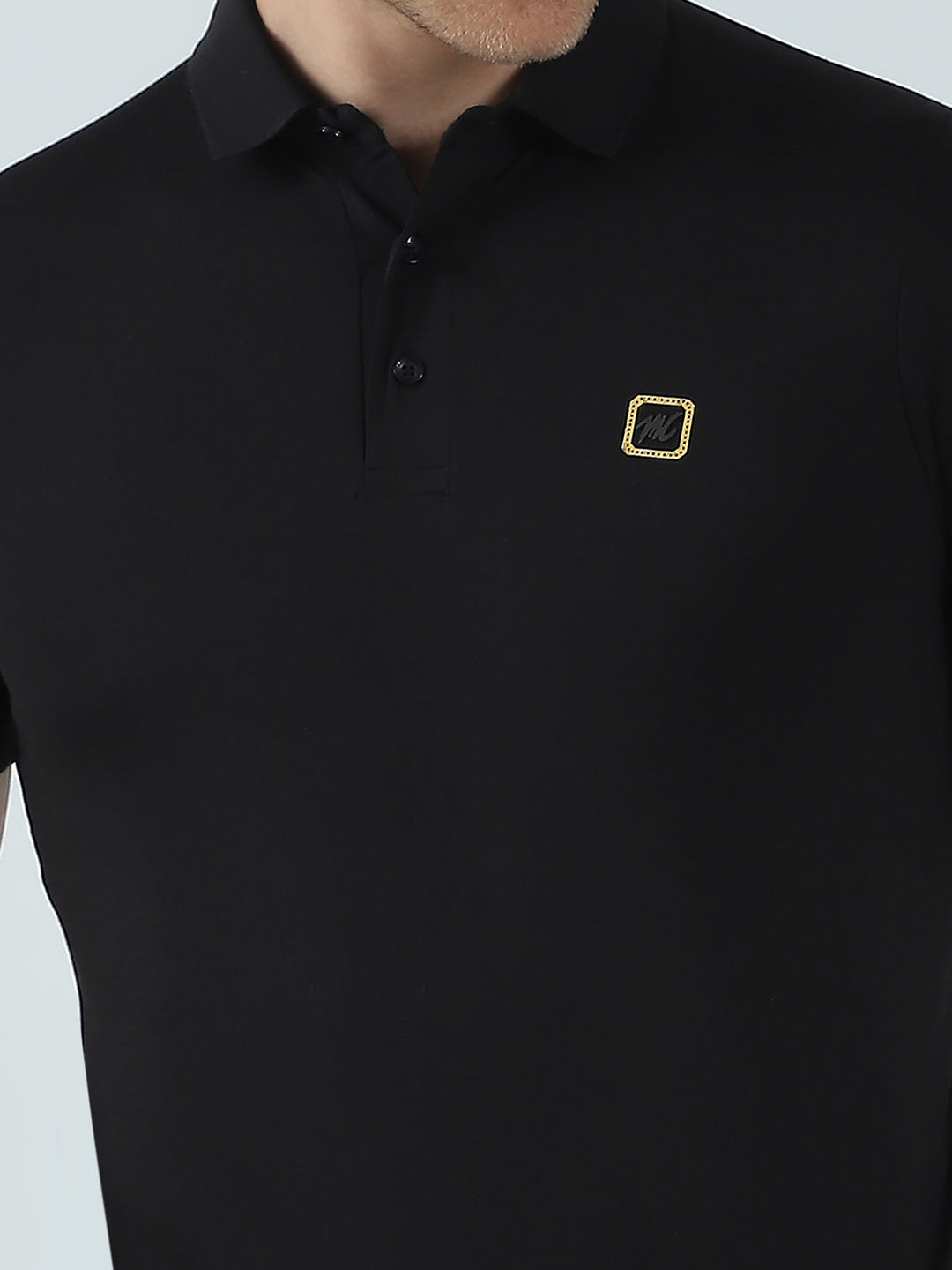 Men Black Solid Collar Half Sleeve T-Shirt