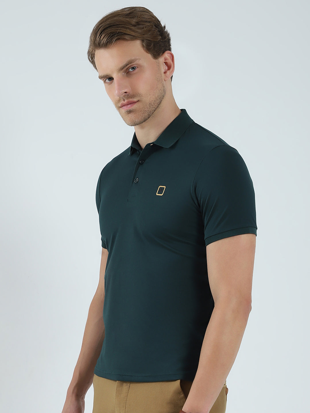 Men Green Solid Collar Half Sleeve T-Shirt