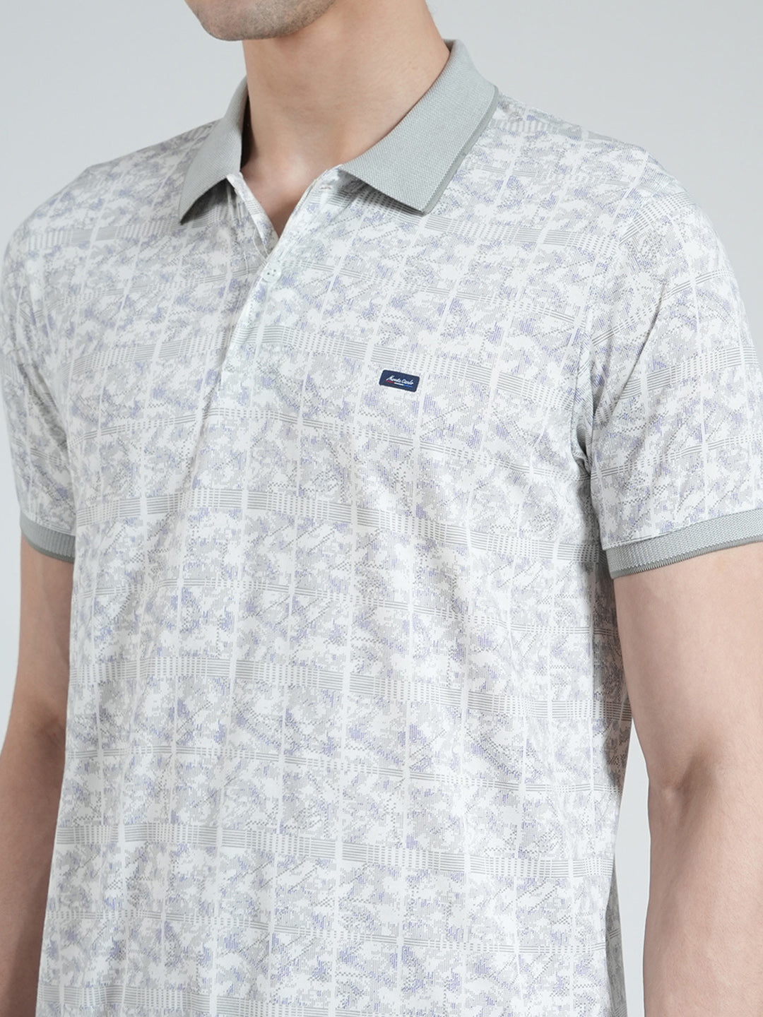 Men Grey Printed Collar Half Sleeve T-Shirt