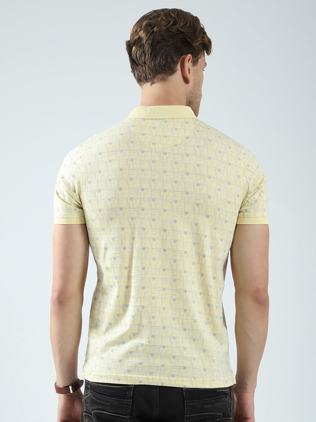 Men Yellow Printed Collar Half Sleeve T-Shirt