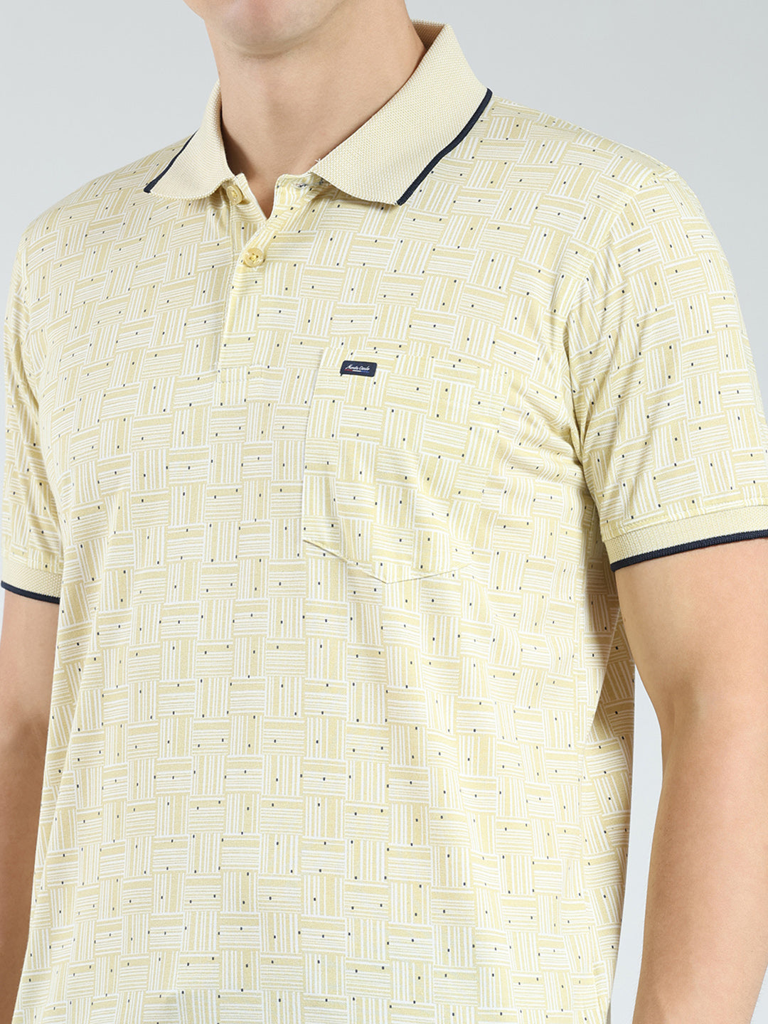 Men Yellow Printed Collar Half Sleeve T-Shirt