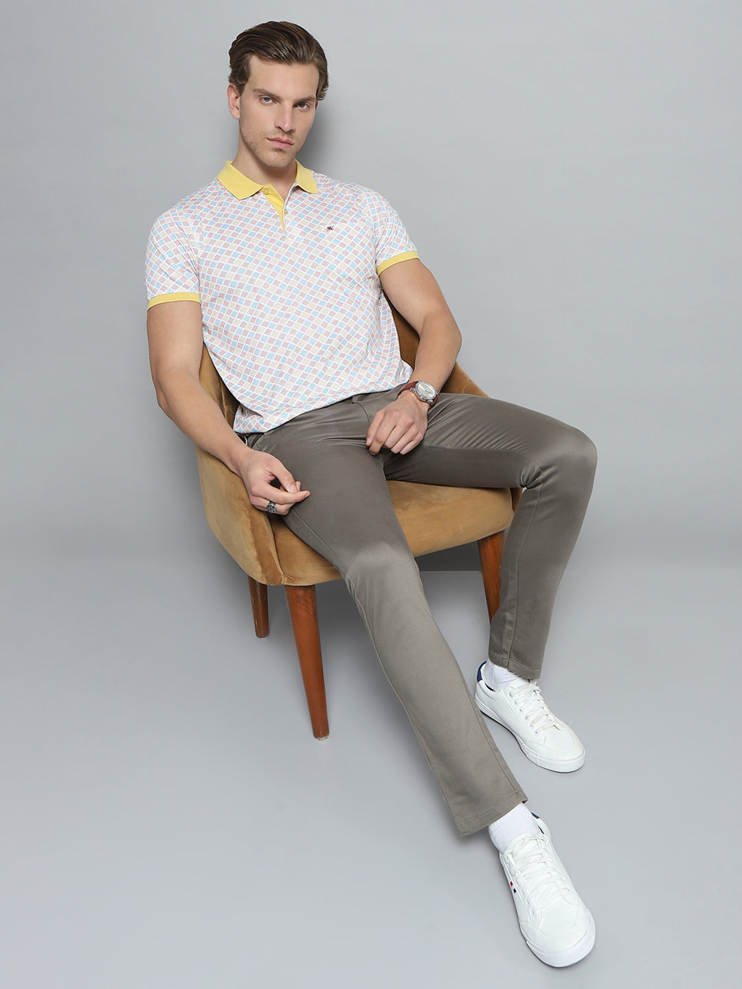 Men Yellow Printed Collar Half Sleeve T-Shirt