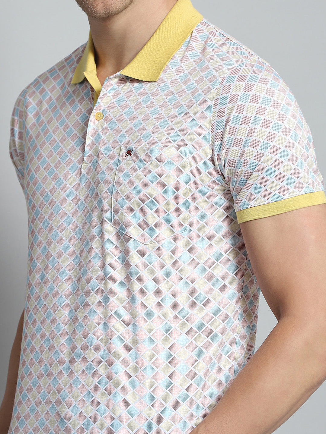 Men Yellow Printed Collar Half Sleeve T-Shirt