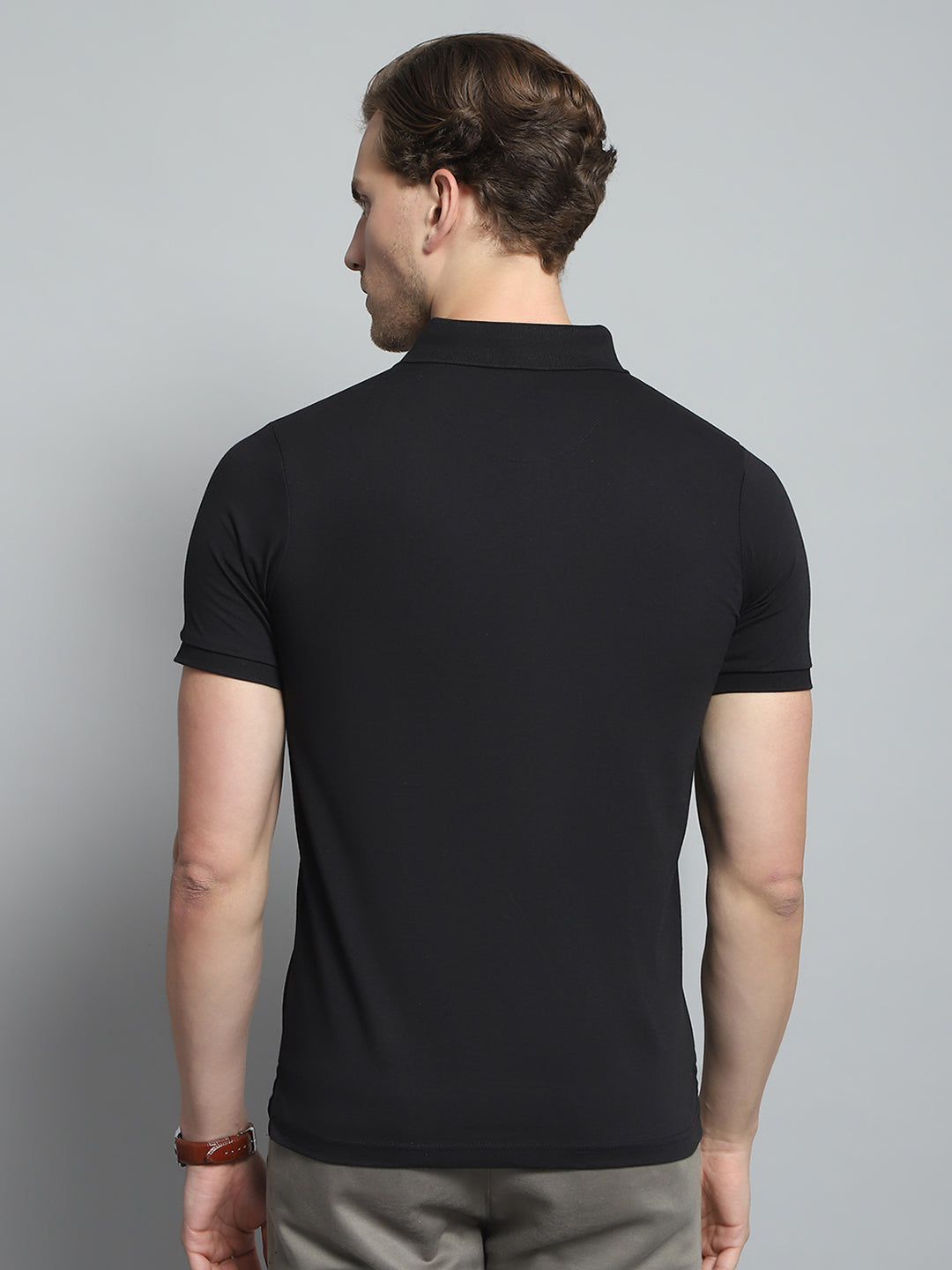 Men Black Printed Collar Half Sleeve T-Shirt