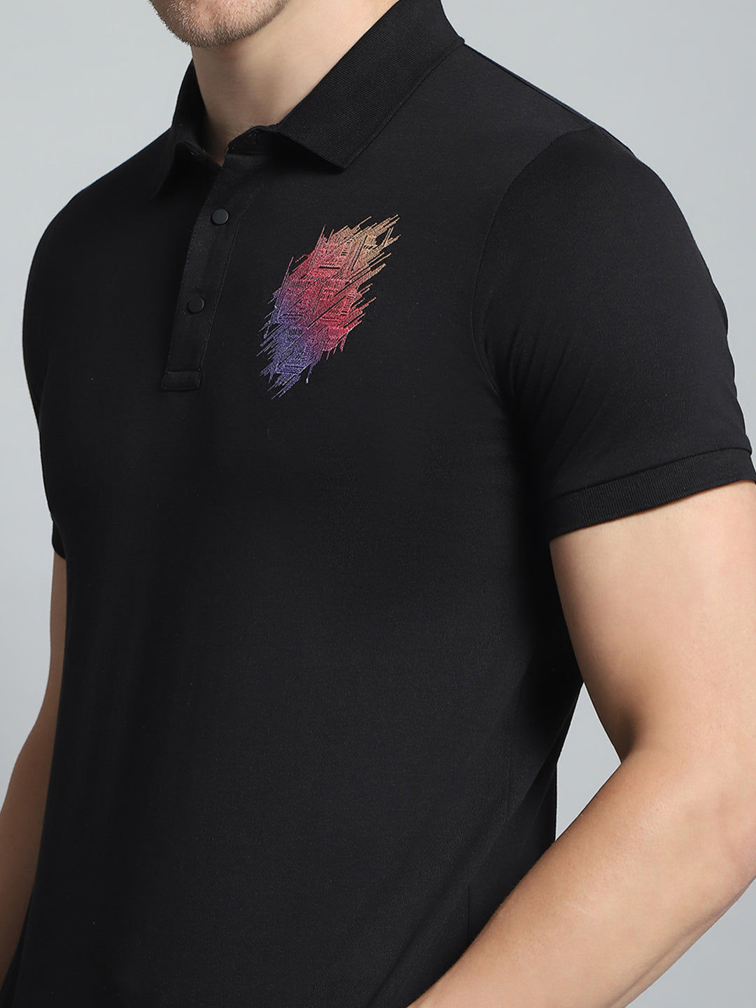 Men Black Printed Collar Half Sleeve T-Shirt