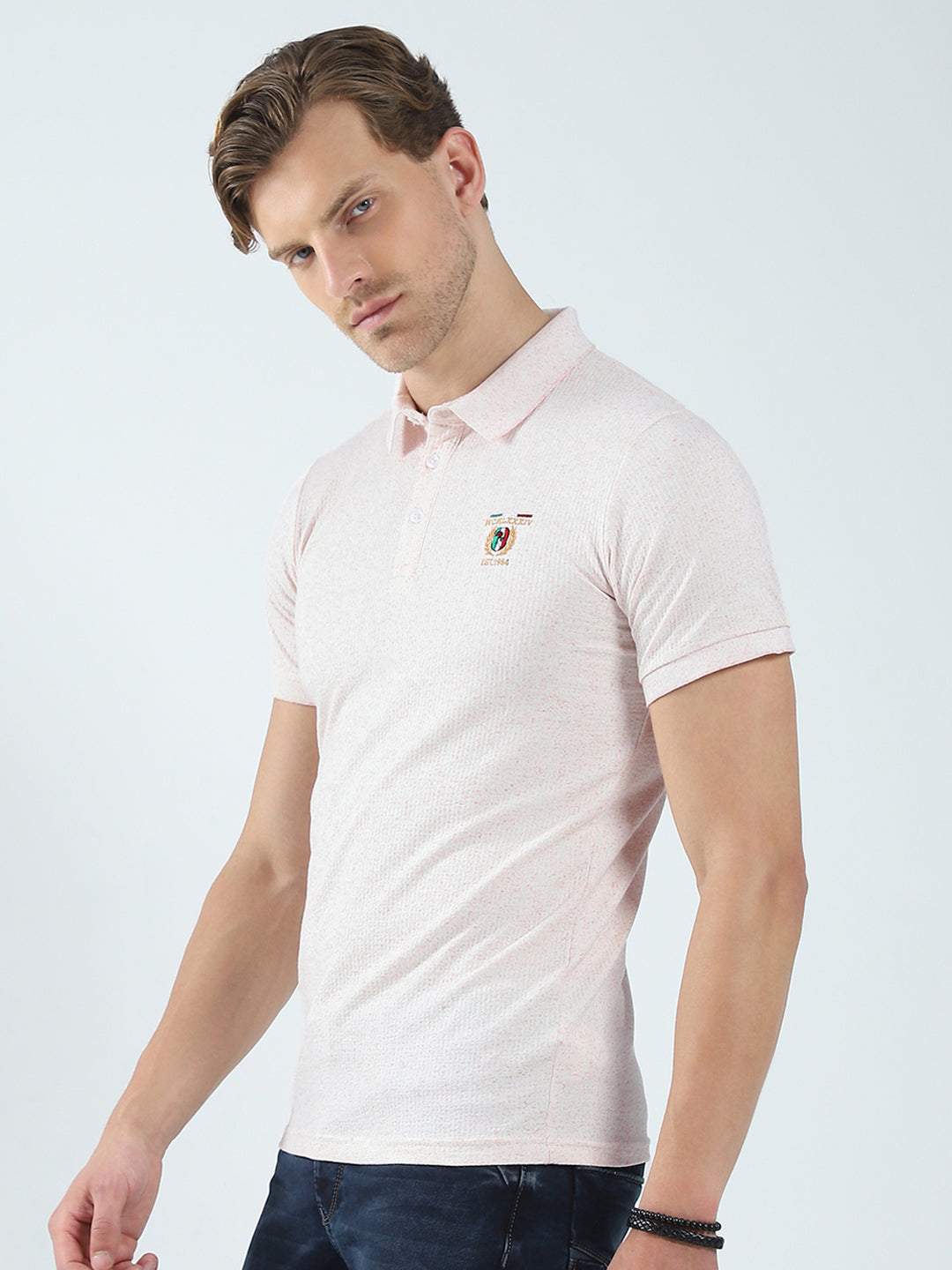 Men Pink Solid Collar Half Sleeve T-Shirt