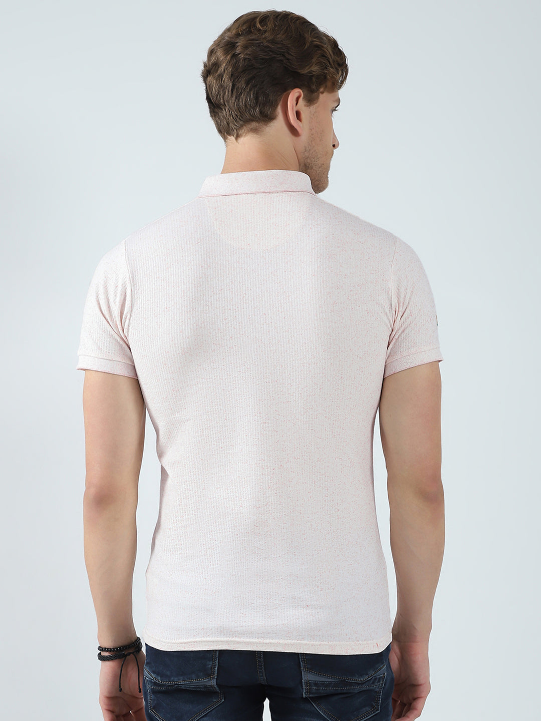 Men Pink Solid Collar Half Sleeve T-Shirt