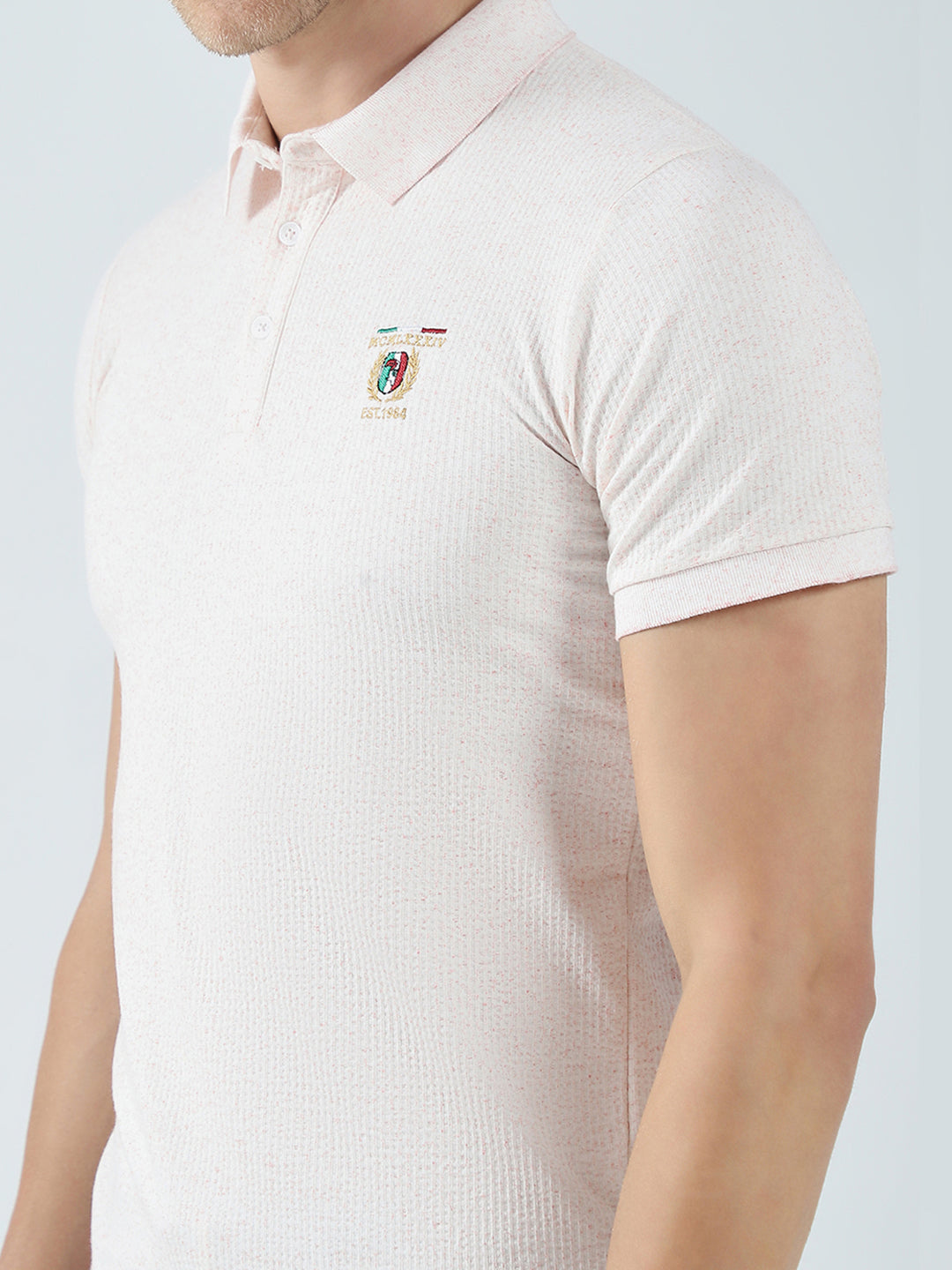 Men Pink Solid Collar Half Sleeve T-Shirt