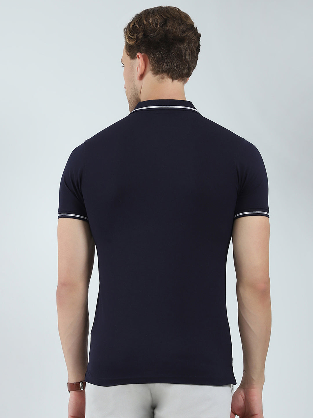 Men Navy Blue Solid Collar Half Sleeve T-Shirt