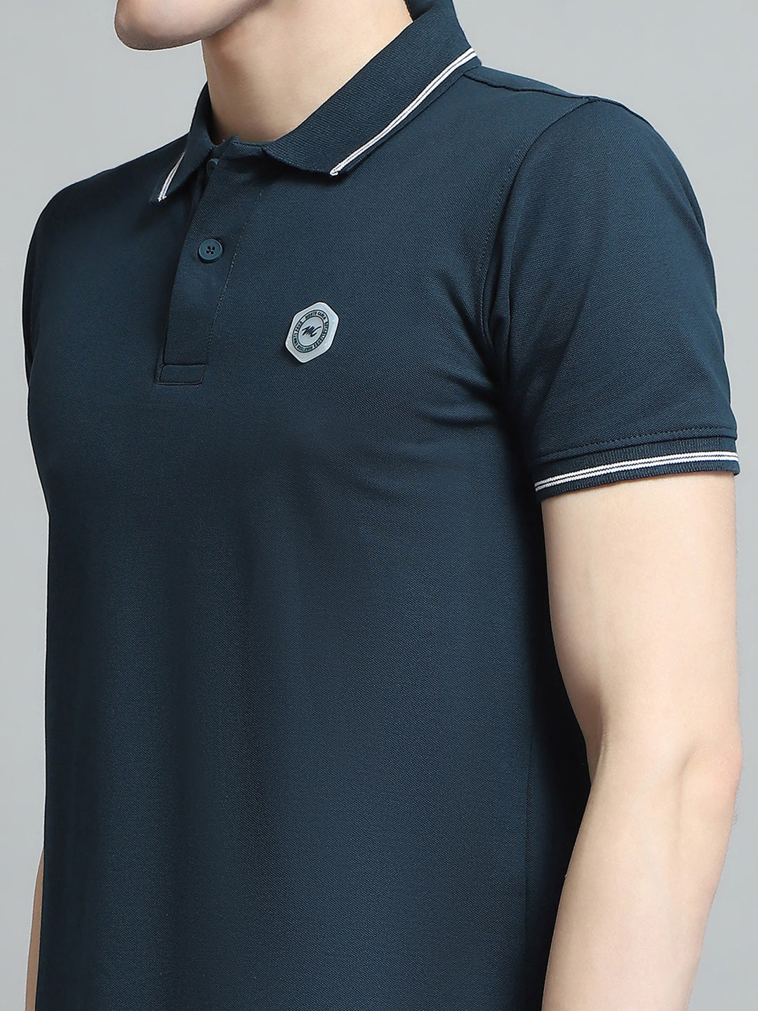 Men Teal Blue Solid Collar Half Sleeve T-Shirt