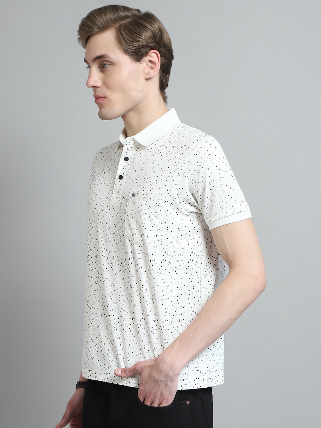 Men White Printed Collar Half Sleeve T-Shirt