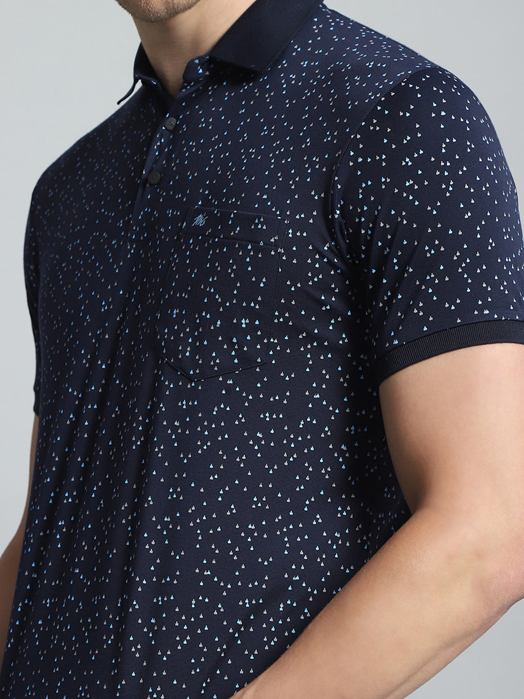 Men Navy Blue Printed Collar Half Sleeve T-Shirt